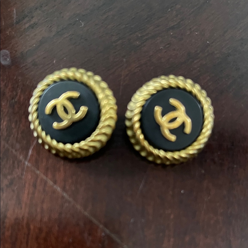 CHANEL Black and Gold Button Pair